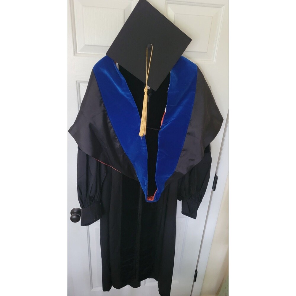 VTG Jostens Collegiate Black PHD Doctoral Graduation Gown Length 52 X 25" Velvet